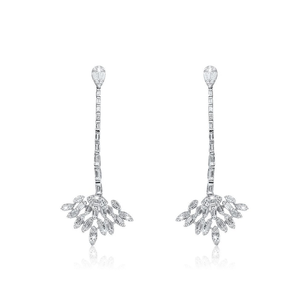 76 Round Baguette Diamonds 18K White Gold Earrings